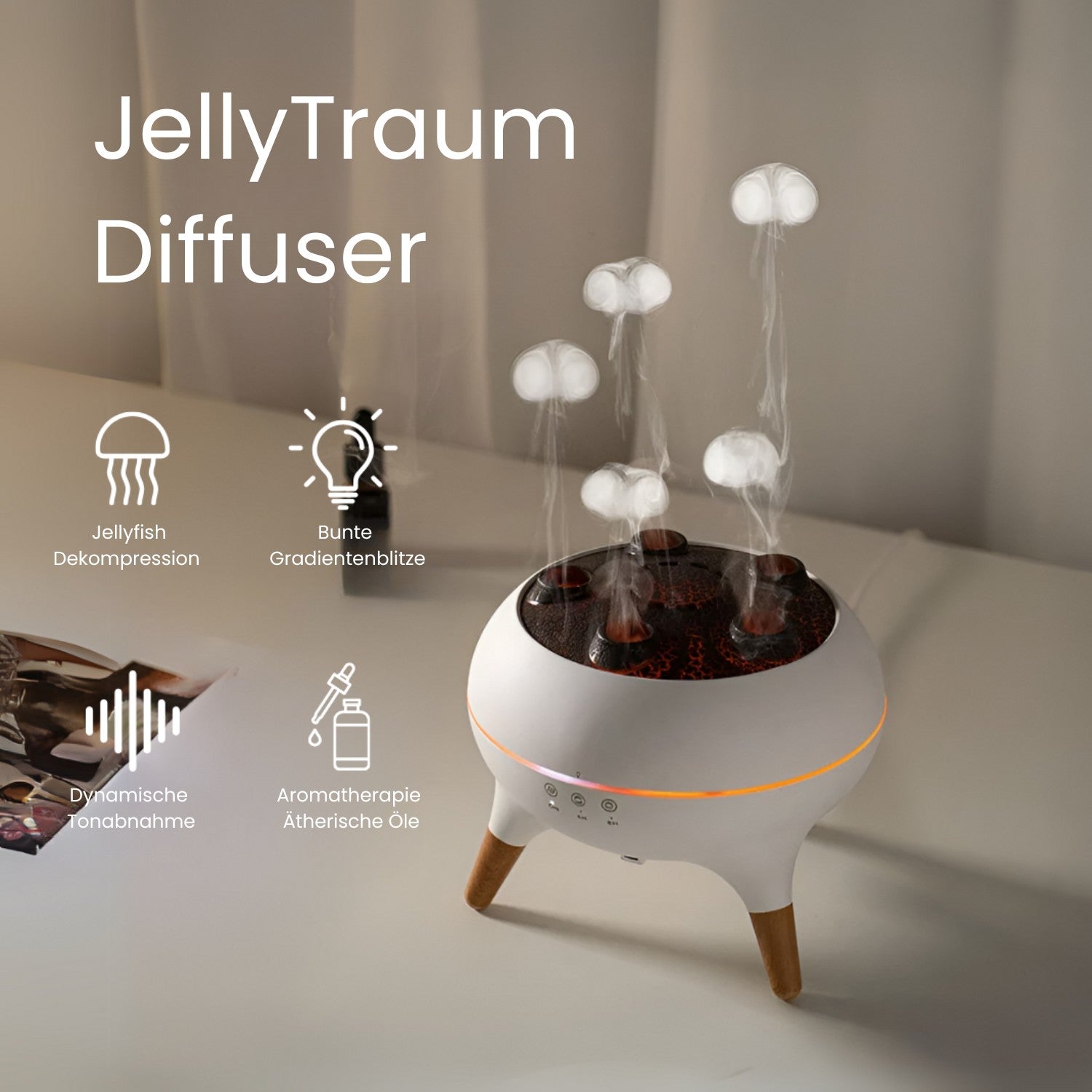 Umidificatore & Diffusore | Diffusore di aromi con luce LED e timer | JellyTraum