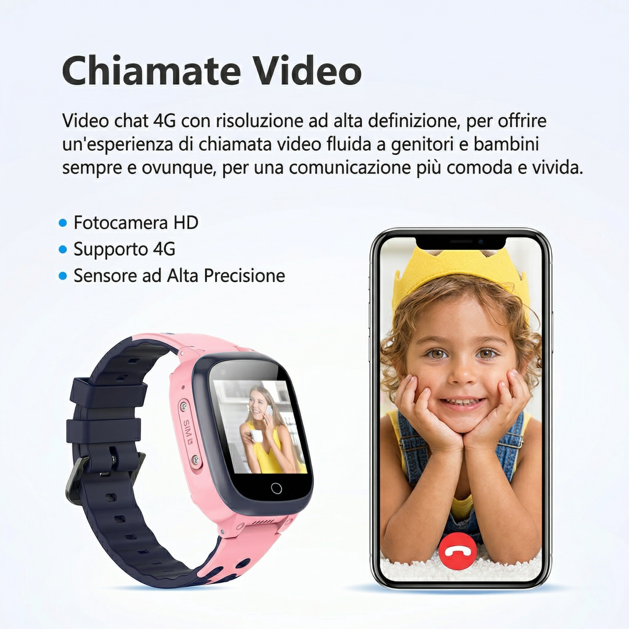 Smartwatch Bambini 4G GPS con Videochiamate Pulsante SOS Contatti Orologio Tracker