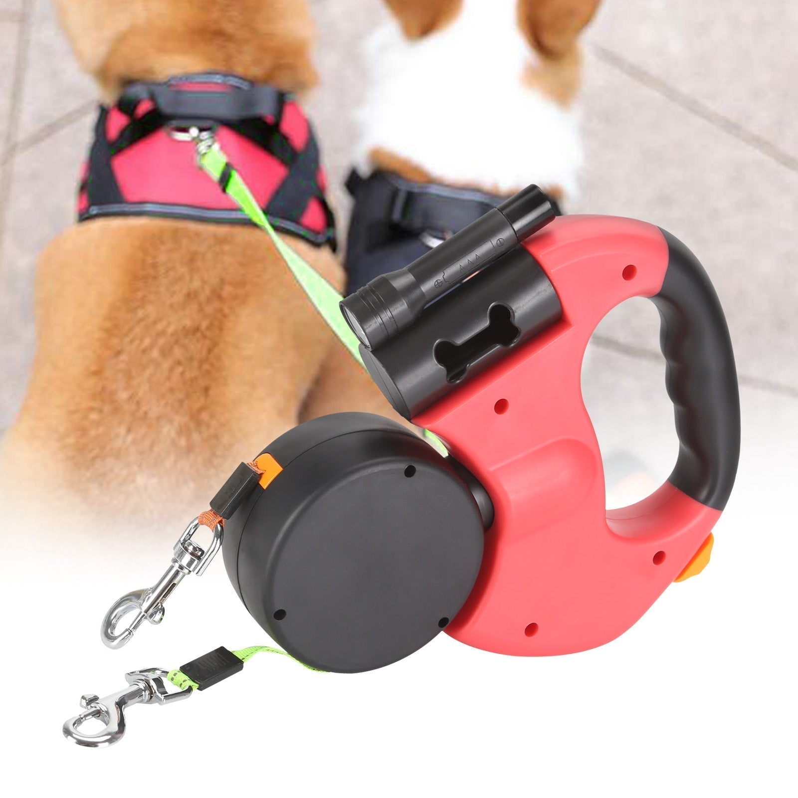 Guinzaglio doppio per cani con porta sacchetti e luce LED | LeinenMeister