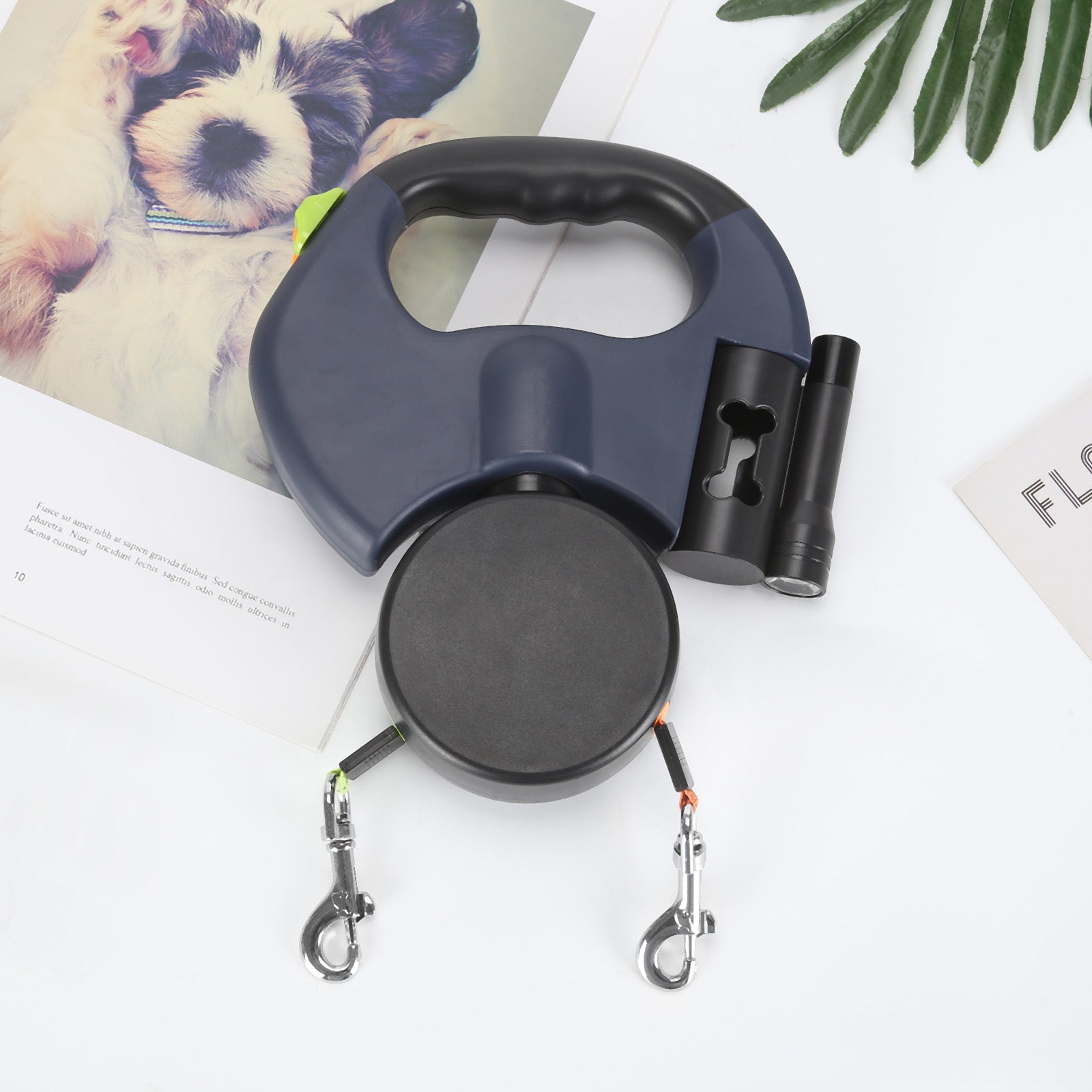Guinzaglio doppio per cani con porta sacchetti e luce LED | LeinenMeister