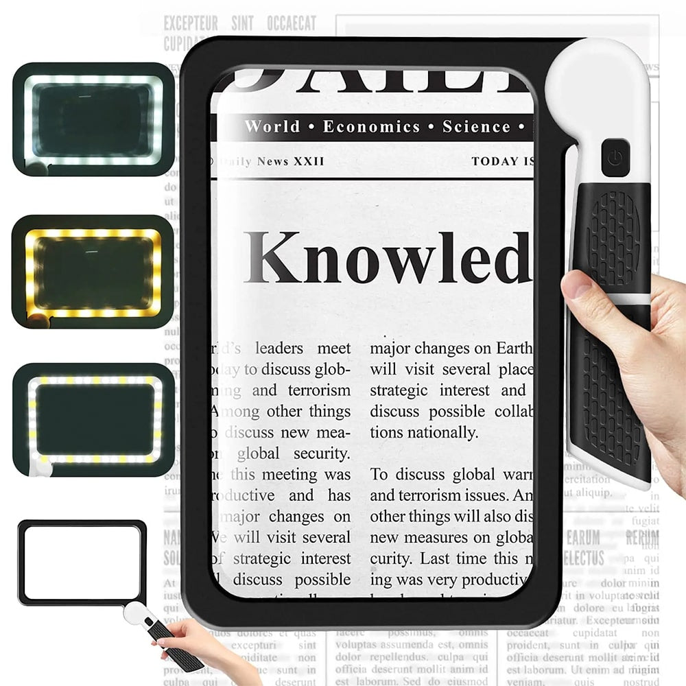 Brehn | Lente d'ingrandimento portatile a pagina intera – ingrandimento 5X, lente d'ingrandimento a LED con 3 modalità, ideale per la lettura di libri e per anziani
