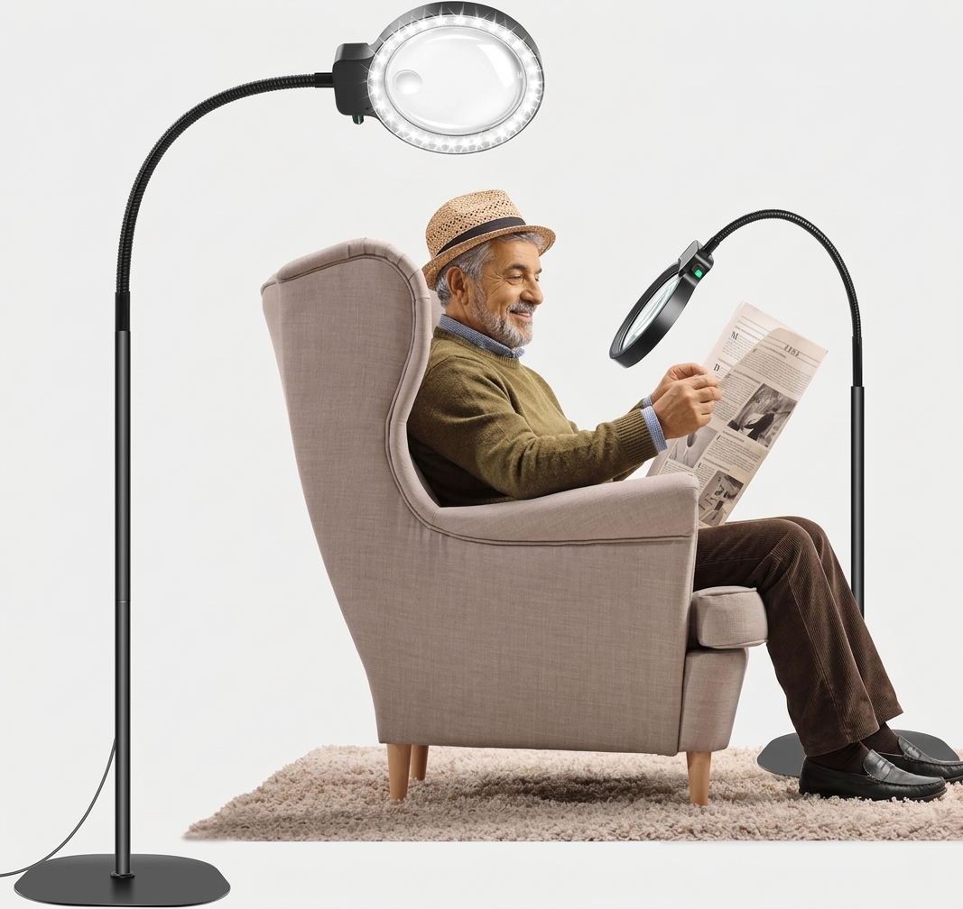 Lampada con Lente d’Ingrandimento da Terra LED per Lettura Senza Mani