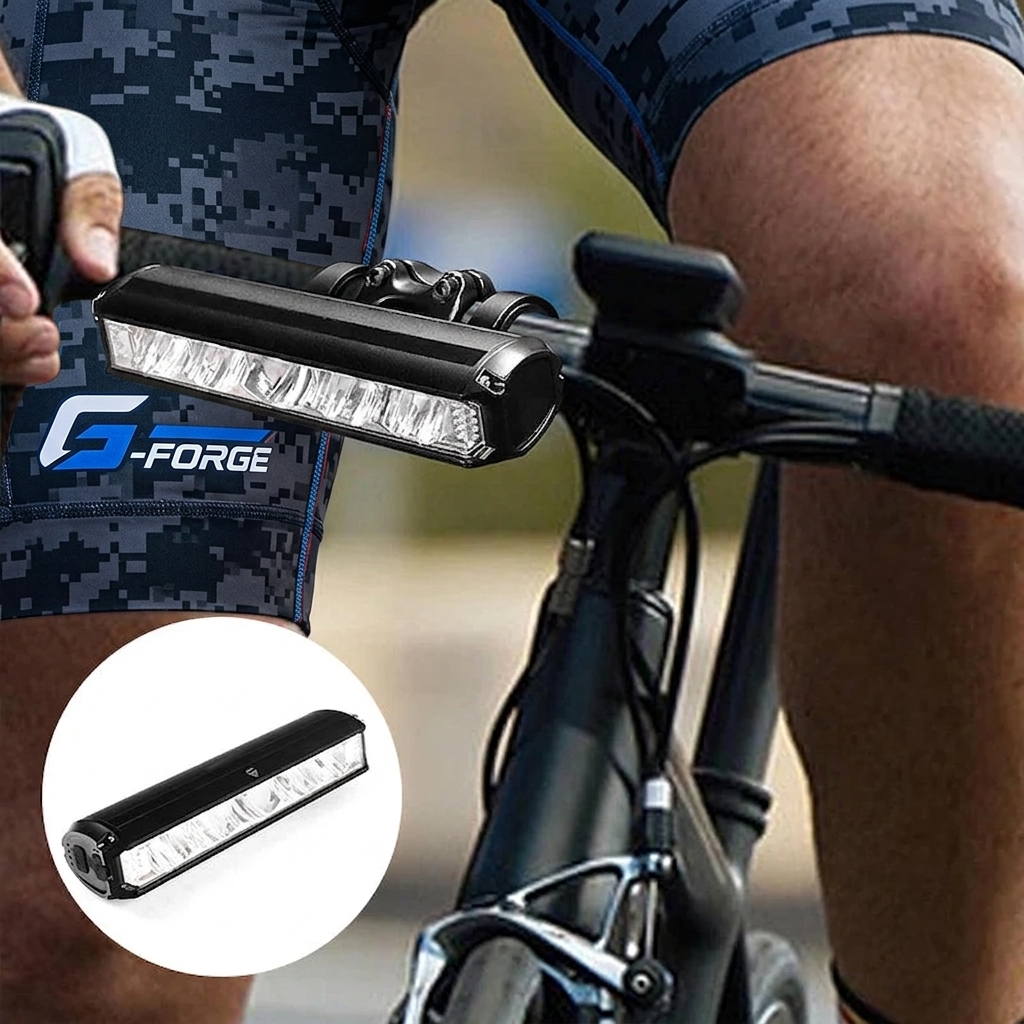 Luce Bicicletta LED Anteriore Fascio 180° USB Ricaricabile con Indicatore Batteria