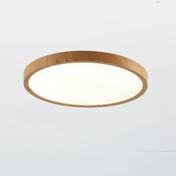 Lampada da soffitto circolare moderna con illuminazione LED regolabile in calda finitura noce per soggiorno e camera da letto
