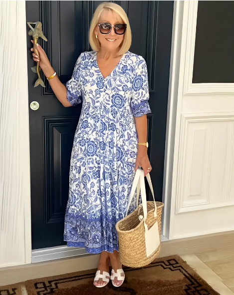Hannah - Abito Bohemien con scollatura a V e stampa floreale