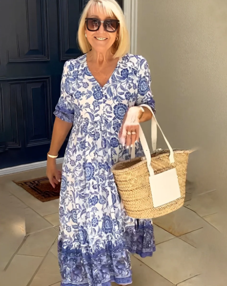 Hannah - Abito Bohemien con scollatura a V e stampa floreale