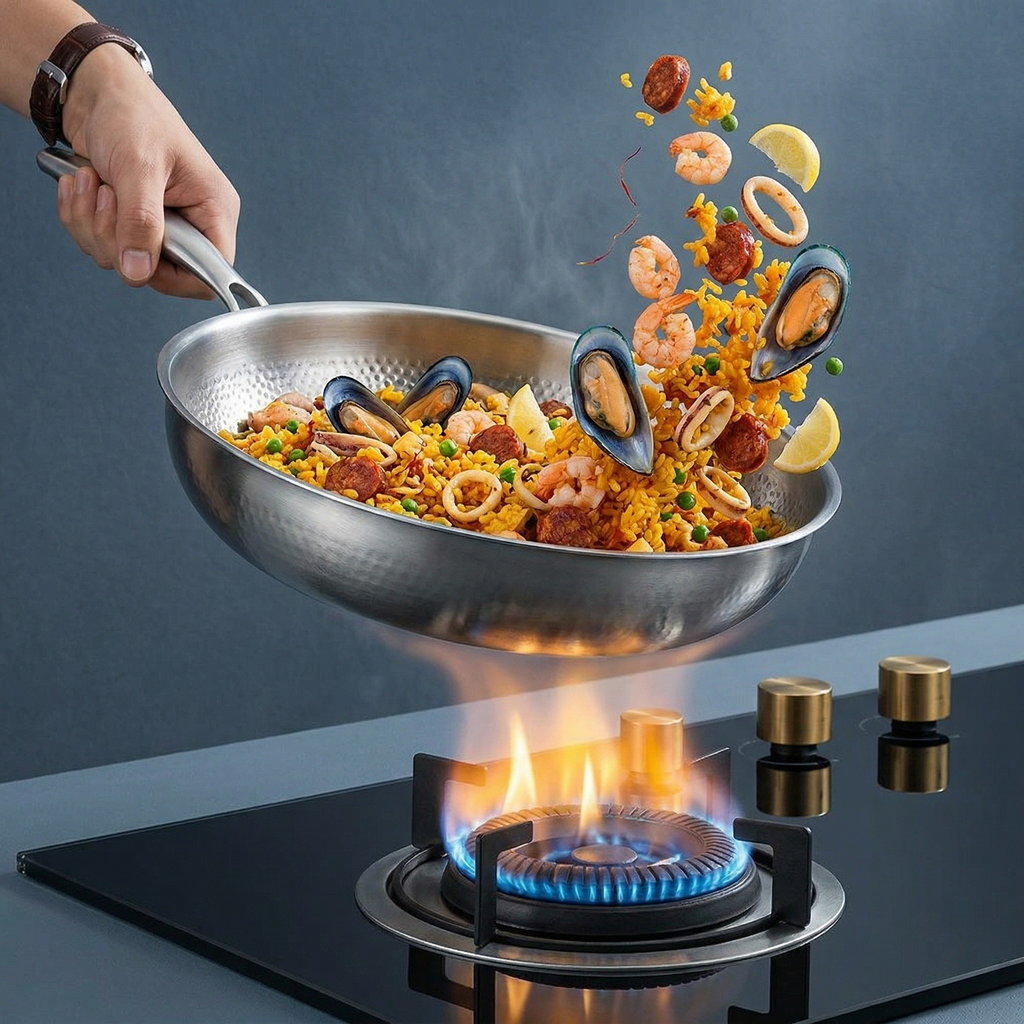 Padella in Titanio Premium Senza Rivestimento per Induzione Gas e Tutti i Piani Cottura