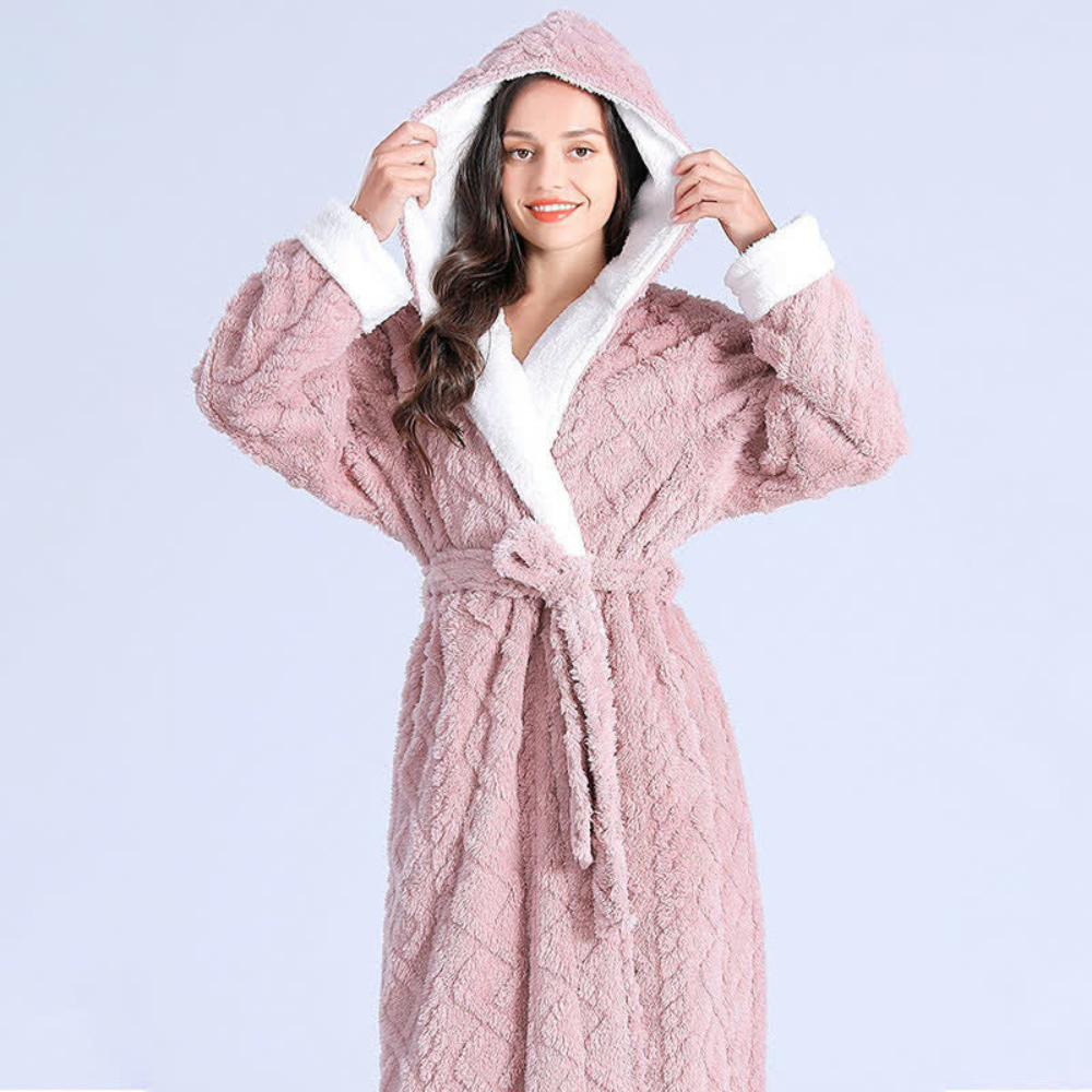 Accappatoio in peluche per donne e uomini | Accappatoio con cappuccio | Wohlina