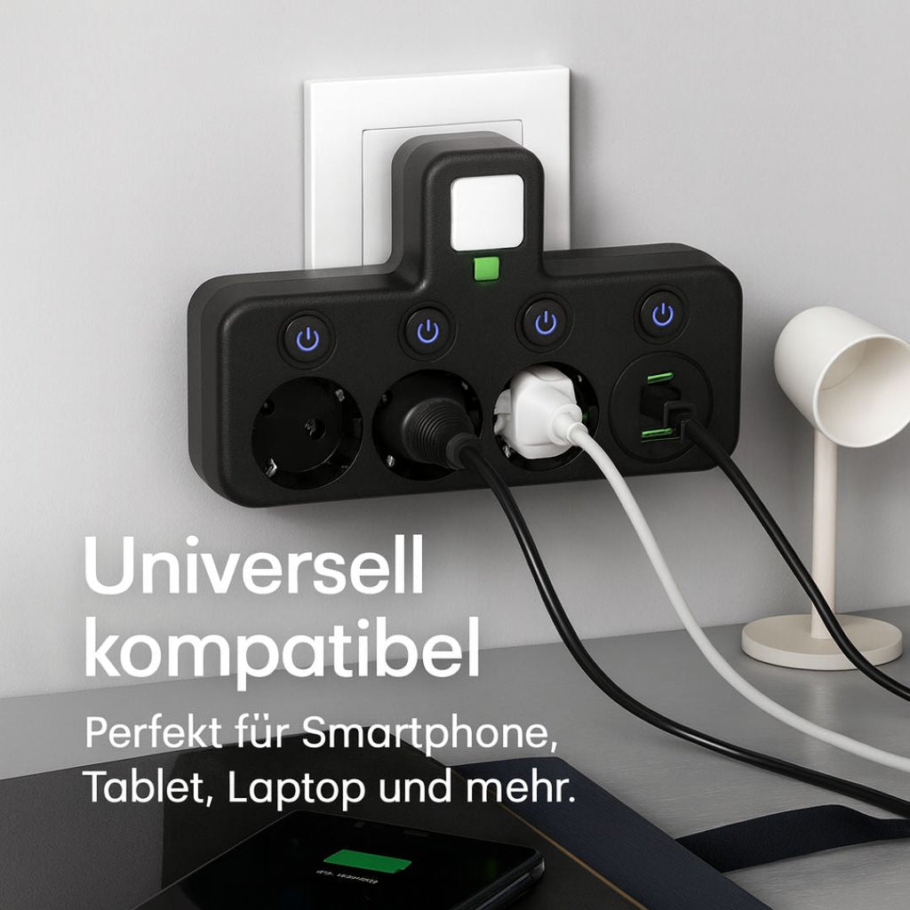 Ciabatta elettrica con 3 prese | Ciabatta multipla con USB e interruttore | PowerGrid