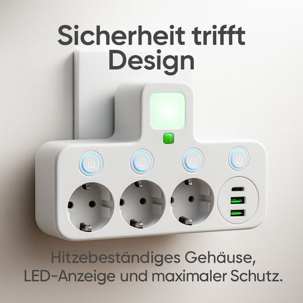 Ciabatta elettrica con 3 prese | Ciabatta multipla con USB e interruttore | PowerGrid