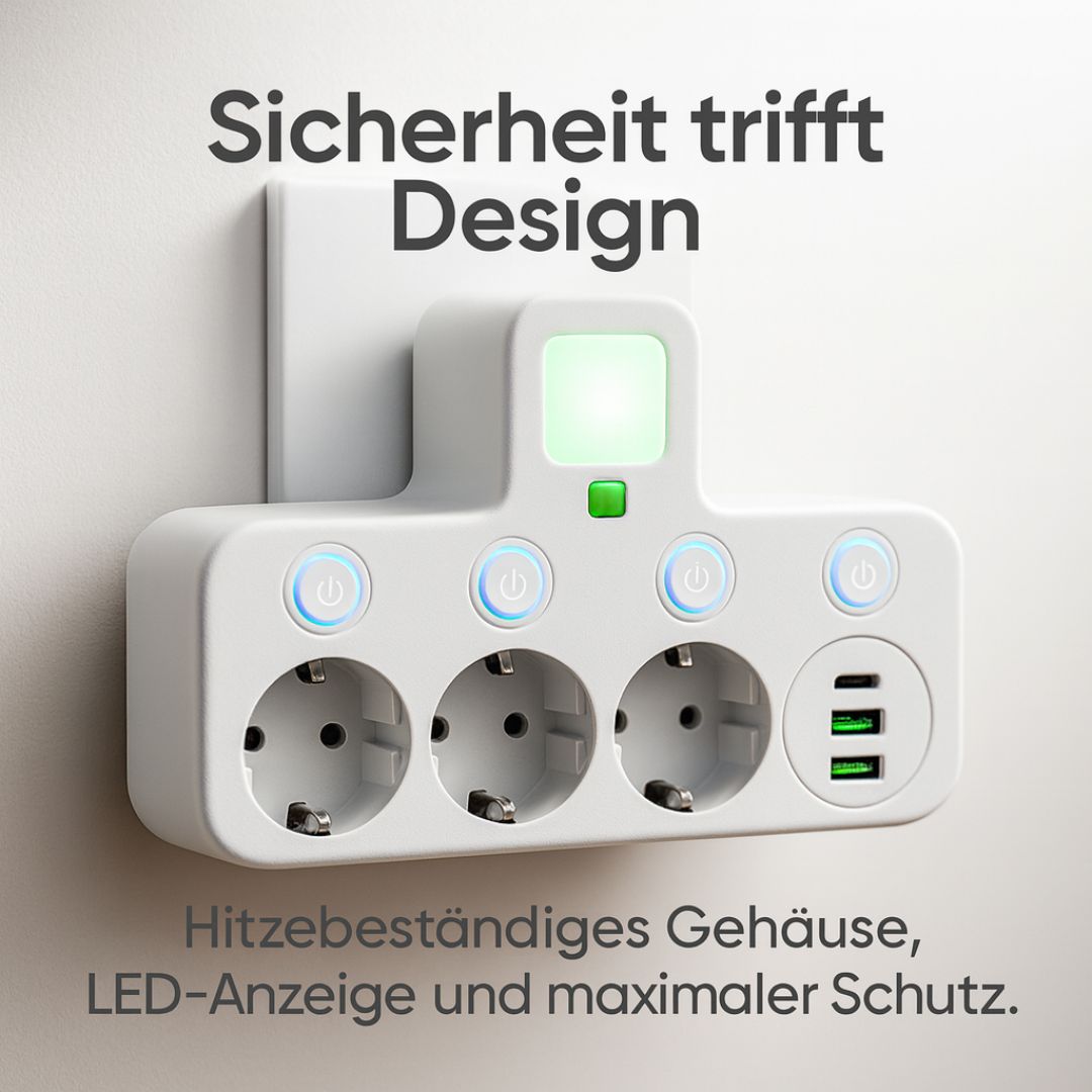 Ciabatta elettrica con 3 prese | Ciabatta multipla con USB e interruttore | PowerGrid