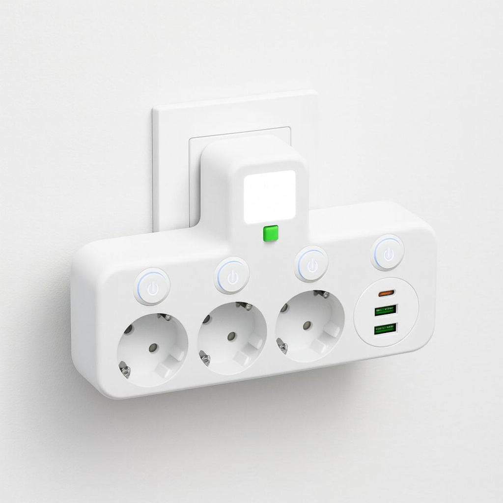 Ciabatta elettrica con 3 prese | Ciabatta multipla con USB e interruttore | PowerGrid