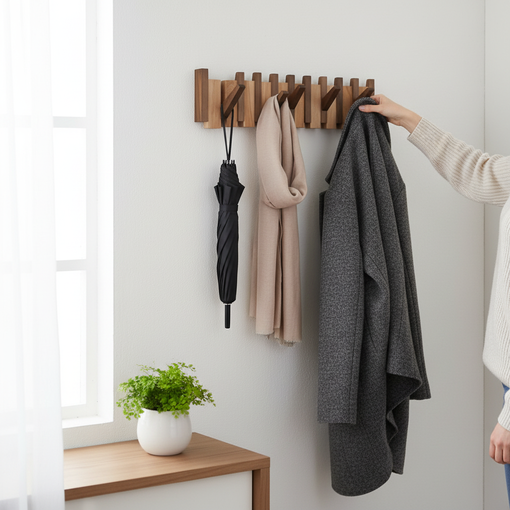 Elegante Tre Appendini per Piano Appendiabiti in Legno