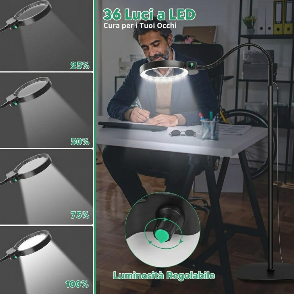 Lampada con Lente d’Ingrandimento da Terra LED per Lettura Senza Mani