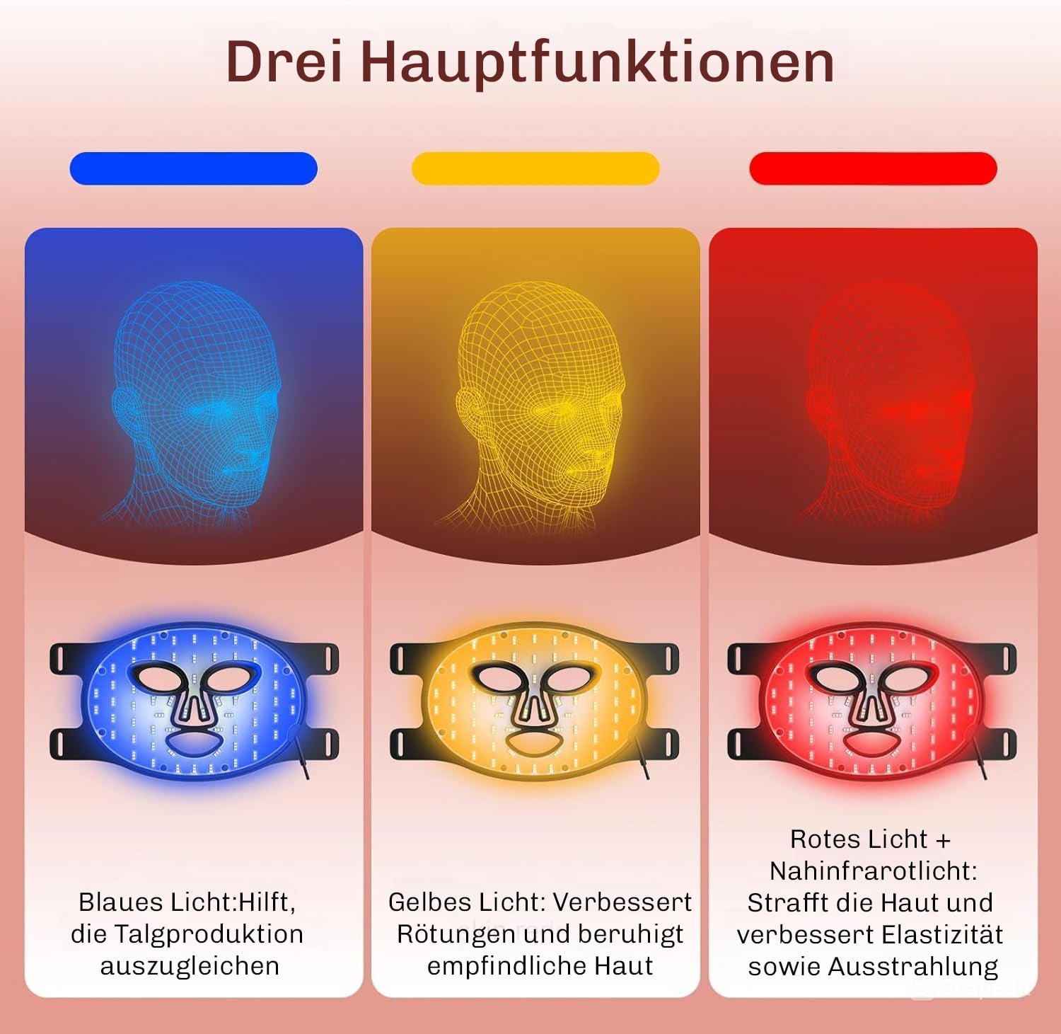 Maschera a Luce Rossa | Maschera LED per il Viso | Terapia della Luce per la Pelle | PelleGlow