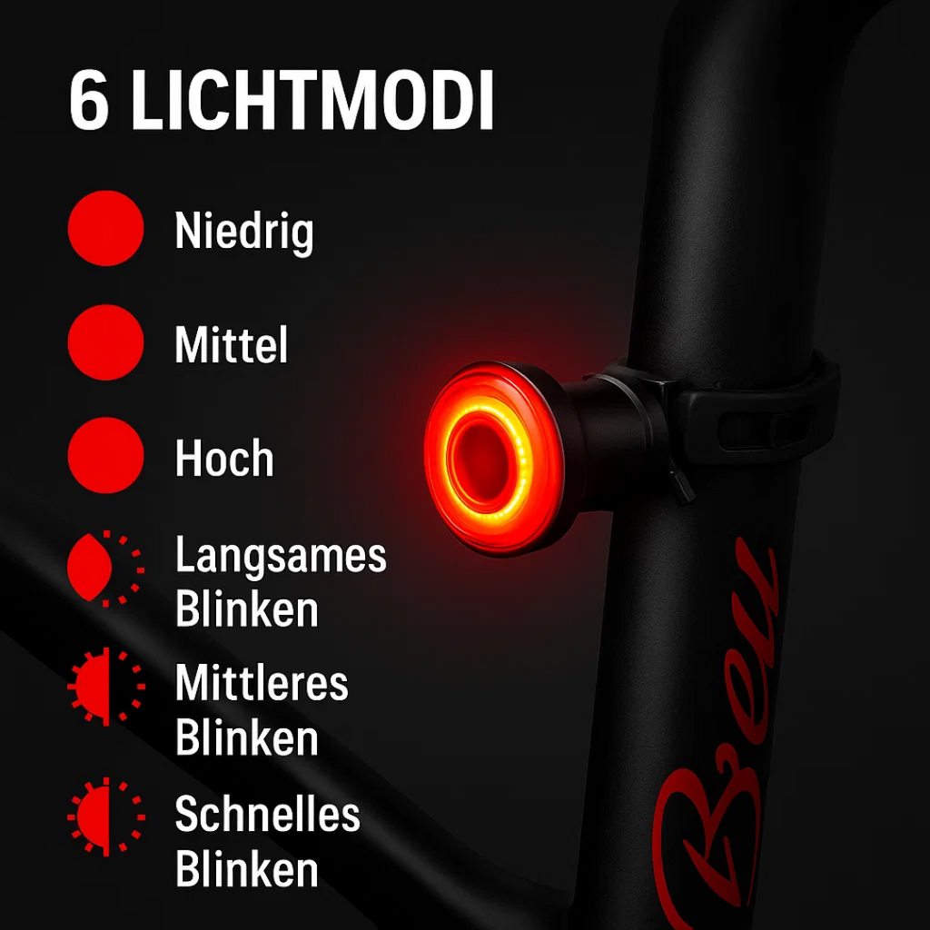 Faro posteriore e luce freno per bicicletta e bici da corsa con 6 modalità e batteria | Lumirad