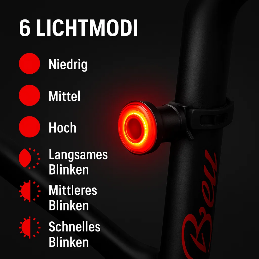Faro posteriore e luce freno per bicicletta e bici da corsa con 6 modalità e batteria | Lumirad