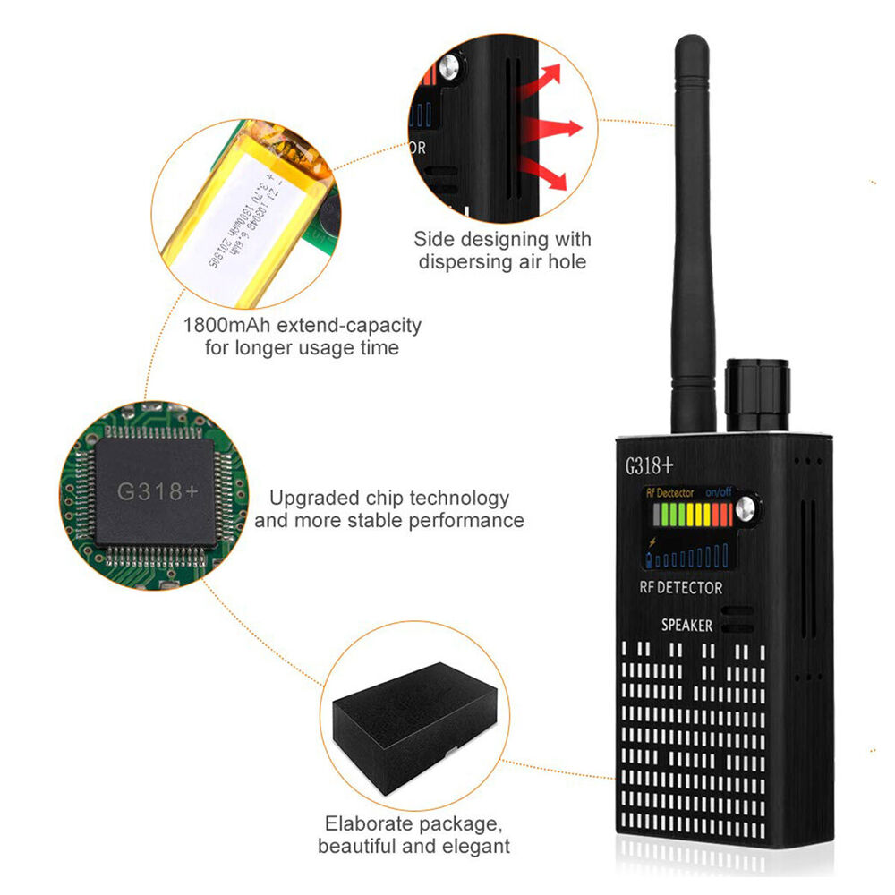 Rilevatore di segnali di spionaggio, rilevatore HF, telecamera nascosta, lente laser, localizzatore di dispositivi GSM-GPS