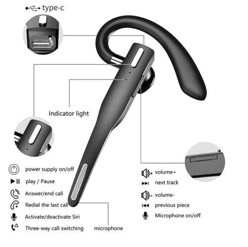 Brehn | Auricolare Trucker Dual Mic Wireless Bluetooth 5.1 con Cancellazione del Rumore