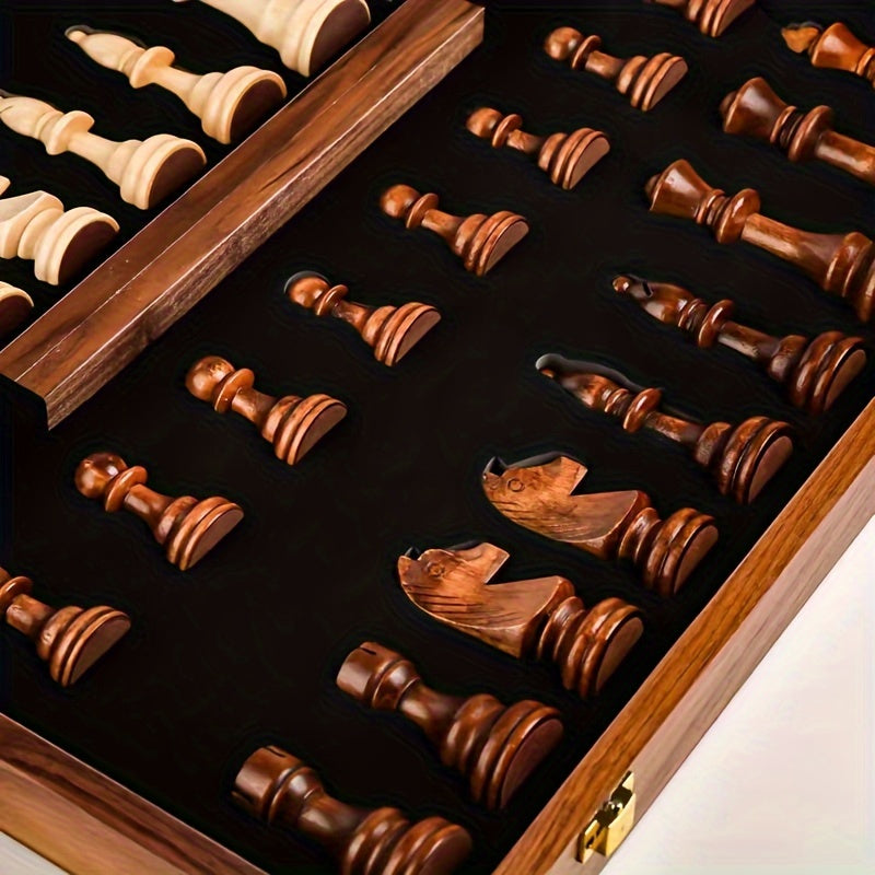 Gioco degli Scacchi in Legno | Scacchiera con Pedine | Pieghevole e Portatile | RoyalBrett