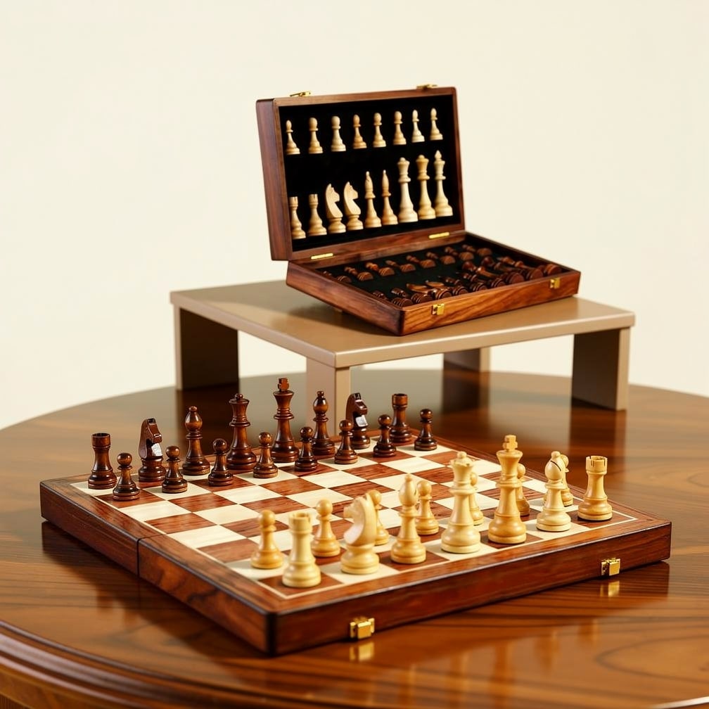 Gioco degli Scacchi in Legno | Scacchiera con Pedine | Pieghevole e Portatile | RoyalBrett
