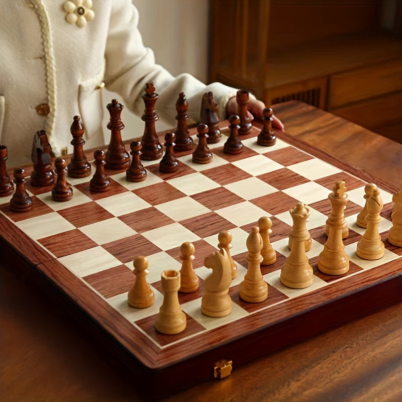 Gioco degli Scacchi in Legno | Scacchiera con Pedine | Pieghevole e Portatile | RoyalBrett
