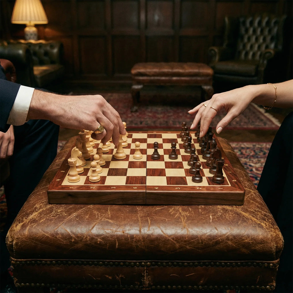 Gioco degli Scacchi in Legno | Scacchiera con Pedine | Pieghevole e Portatile | RoyalBrett
