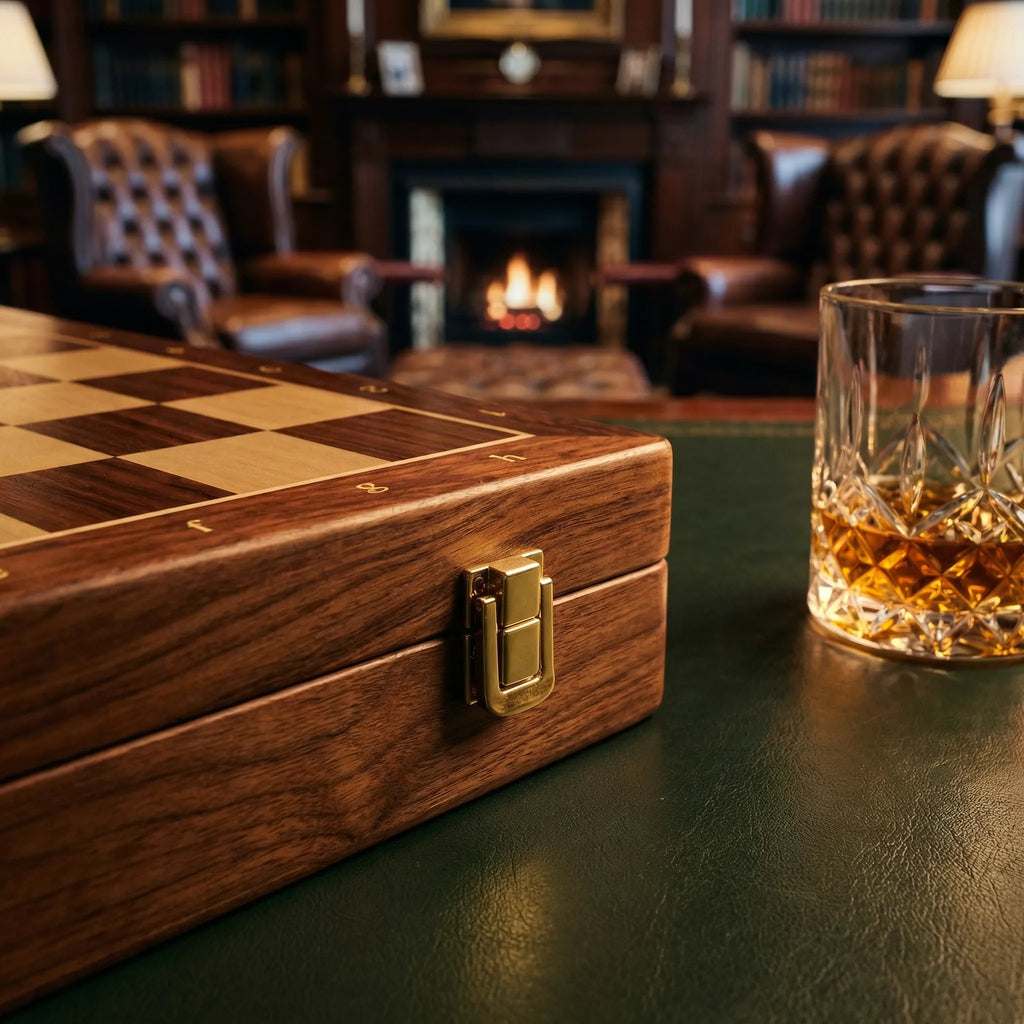 Gioco degli Scacchi in Legno | Scacchiera con Pedine | Pieghevole e Portatile | RoyalBrett