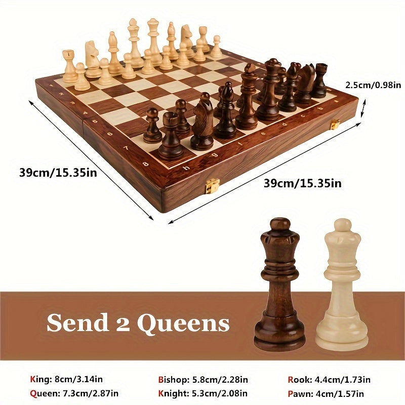 Gioco degli Scacchi in Legno | Scacchiera con Pedine | Pieghevole e Portatile | RoyalBrett