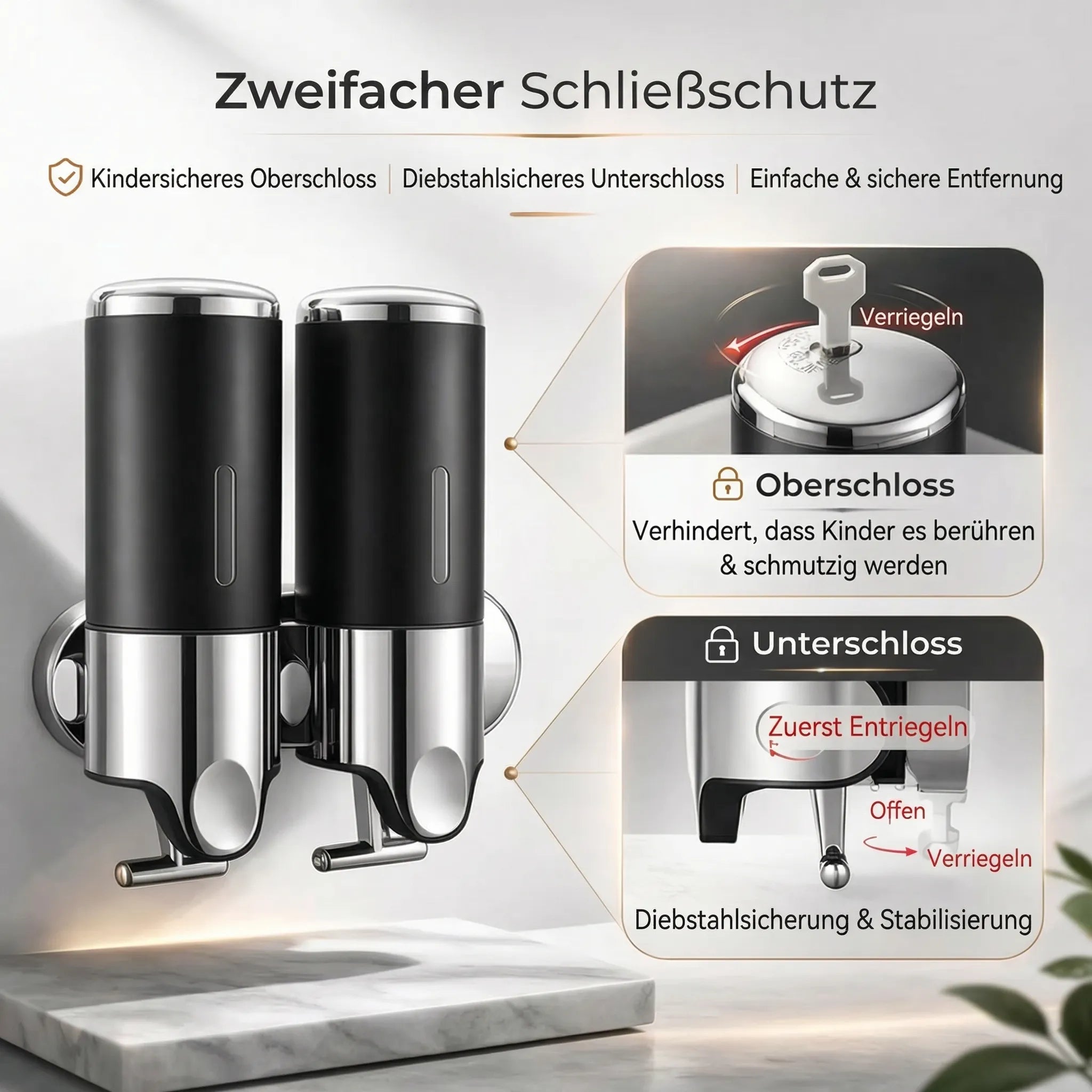 Dispenser per sapone a parete | Set dispenser per detersivo | Nero, Argento e Trasparente | SeifenFlow