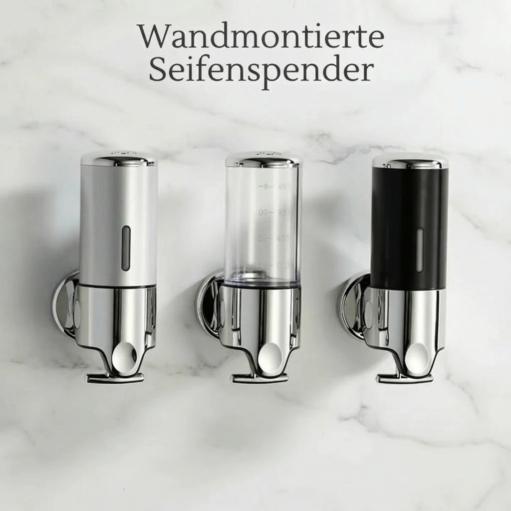 Dispenser per sapone a parete | Set dispenser per detersivo | Nero, Argento e Trasparente | SeifenFlow