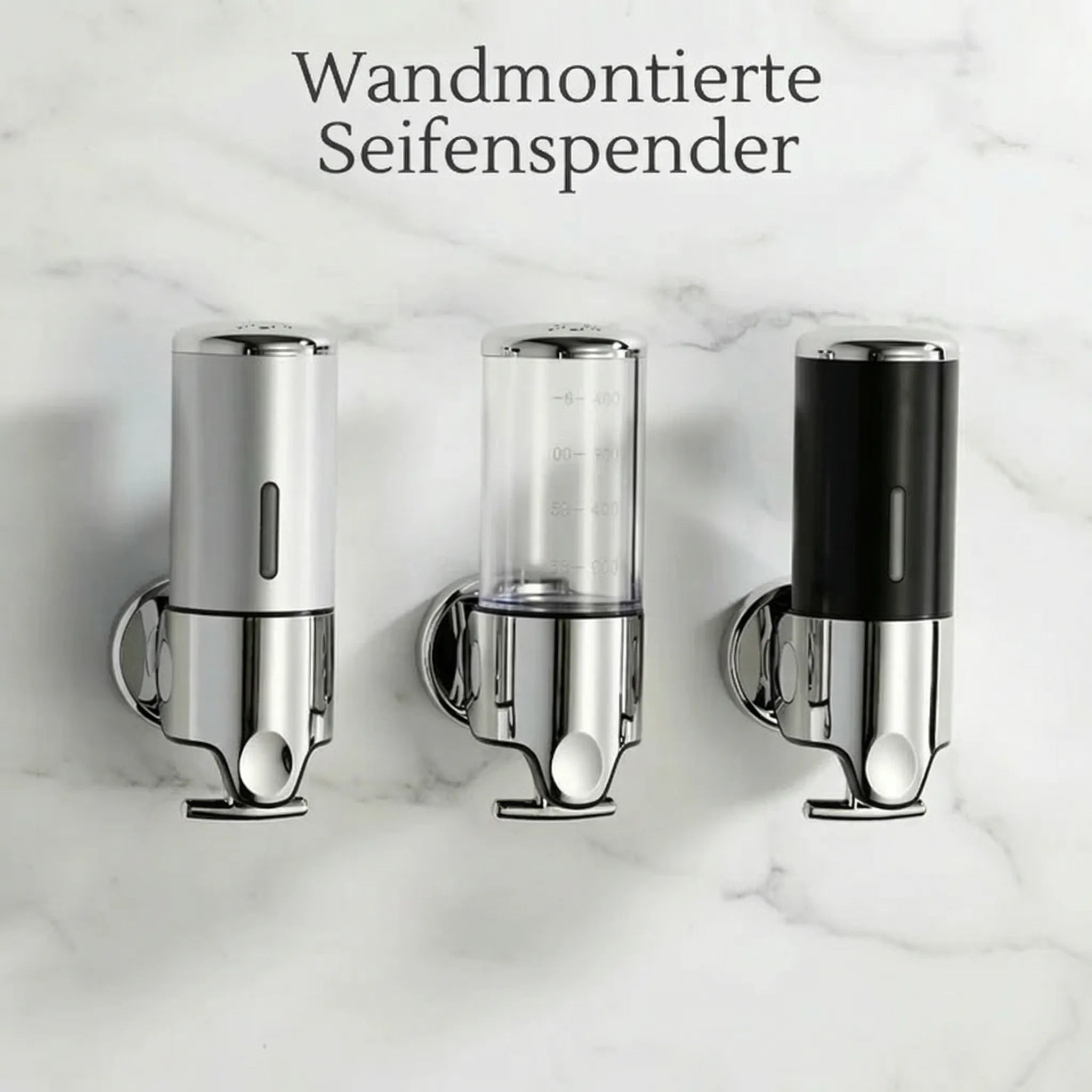 Dispenser per sapone a parete | Set dispenser per detersivo | Nero, Argento e Trasparente | SeifenFlow
