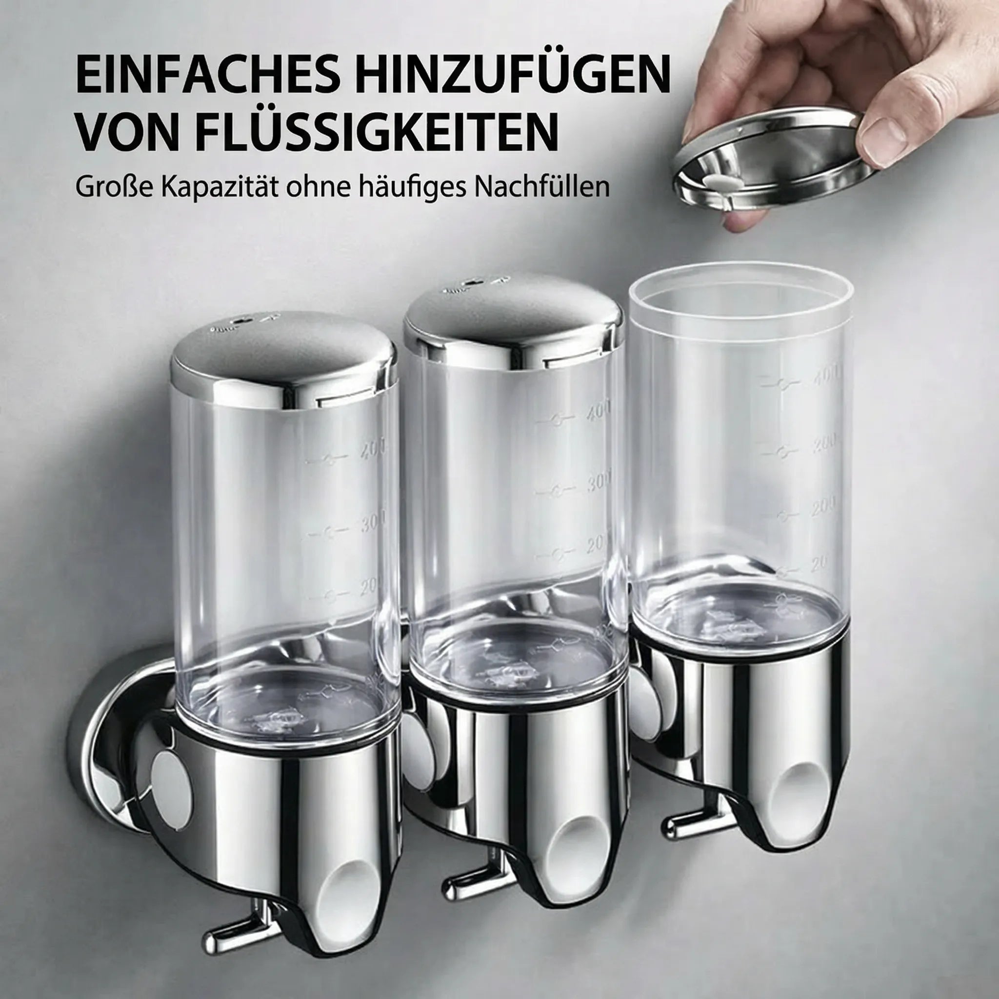 Dispenser per sapone a parete | Set dispenser per detersivo | Nero, Argento e Trasparente | SeifenFlow