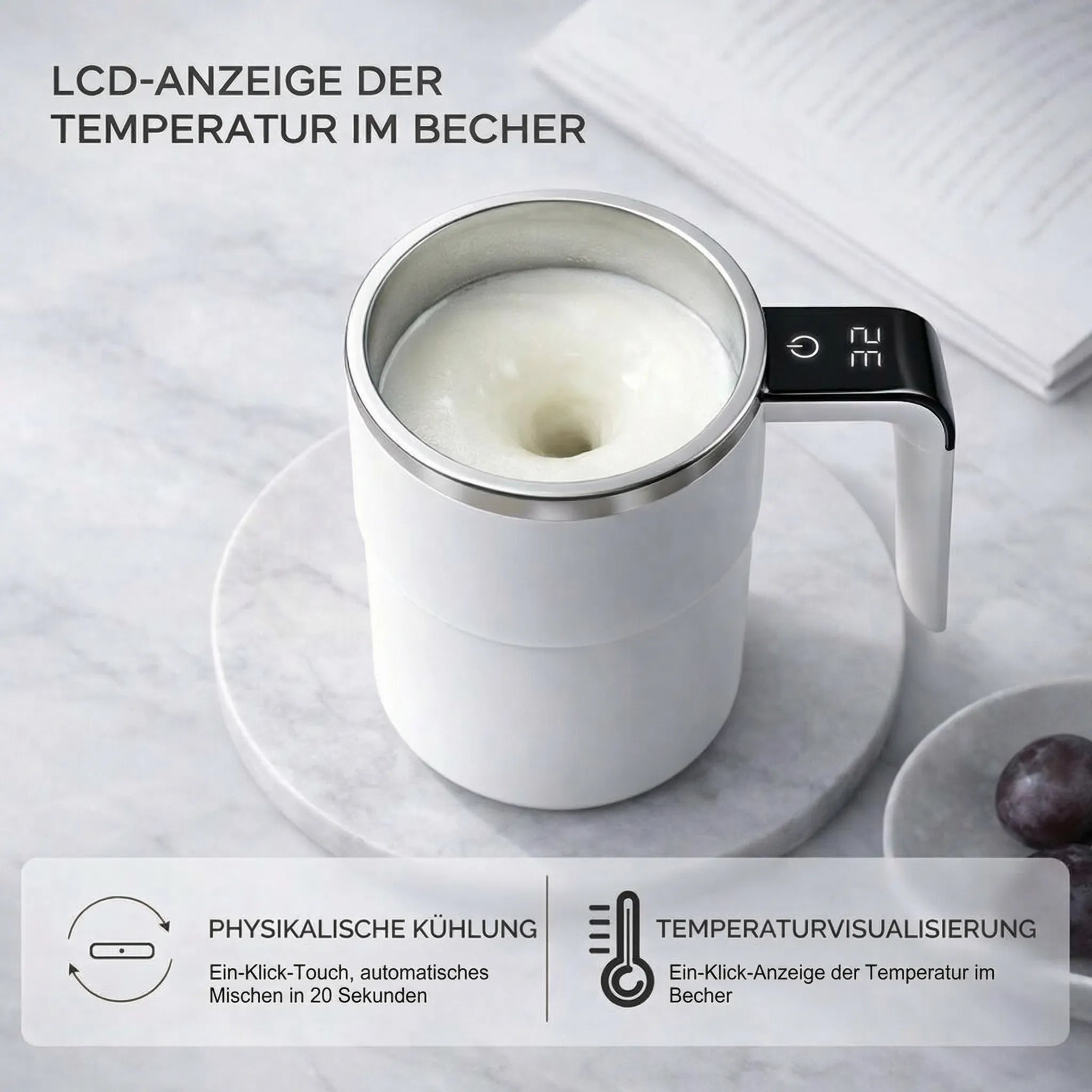 Tazza auto-mescolante con LCD e USB | Tazza automatica per caffè e altro | RührMeister