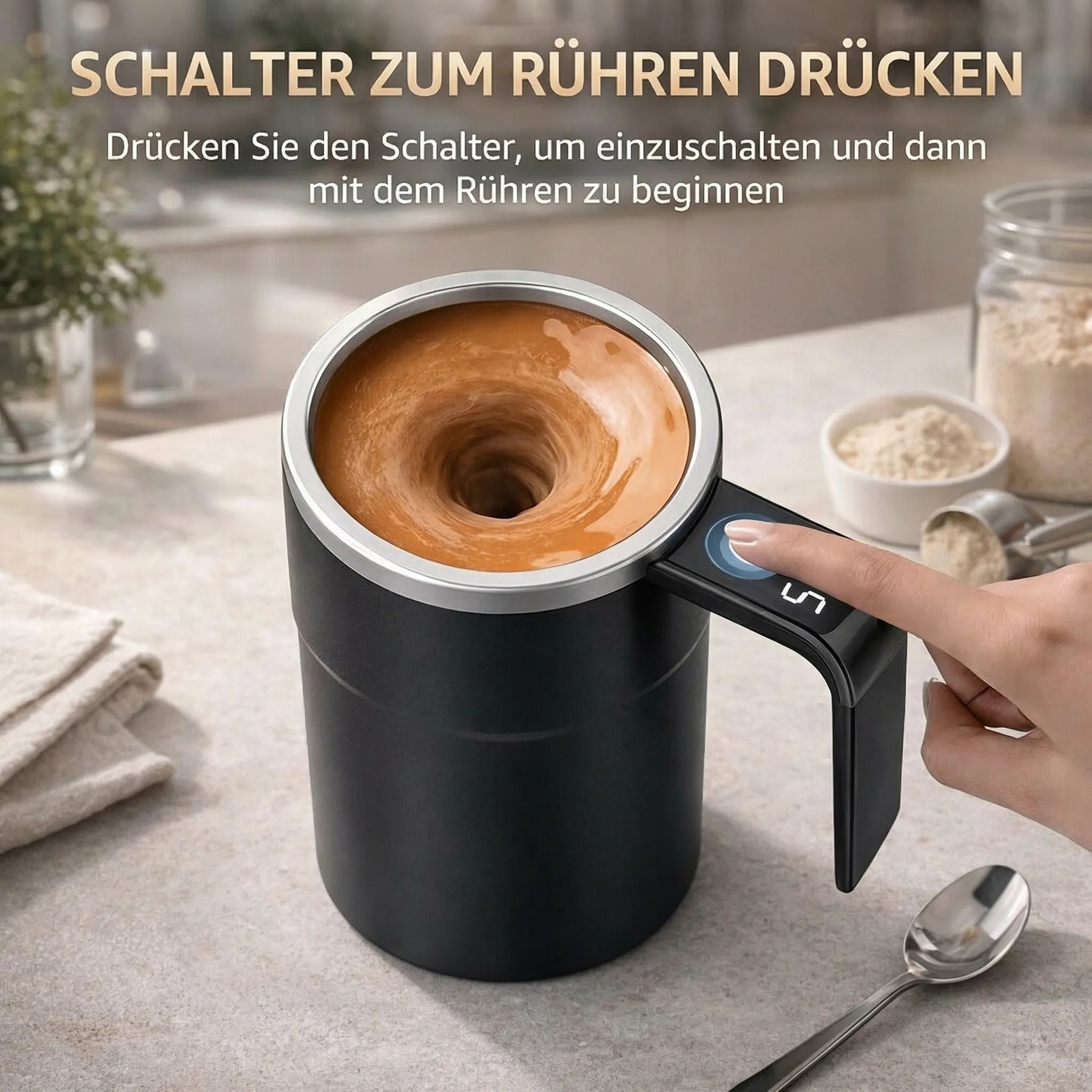 Tazza auto-mescolante con LCD e USB | Tazza automatica per caffè e altro | RührMeister