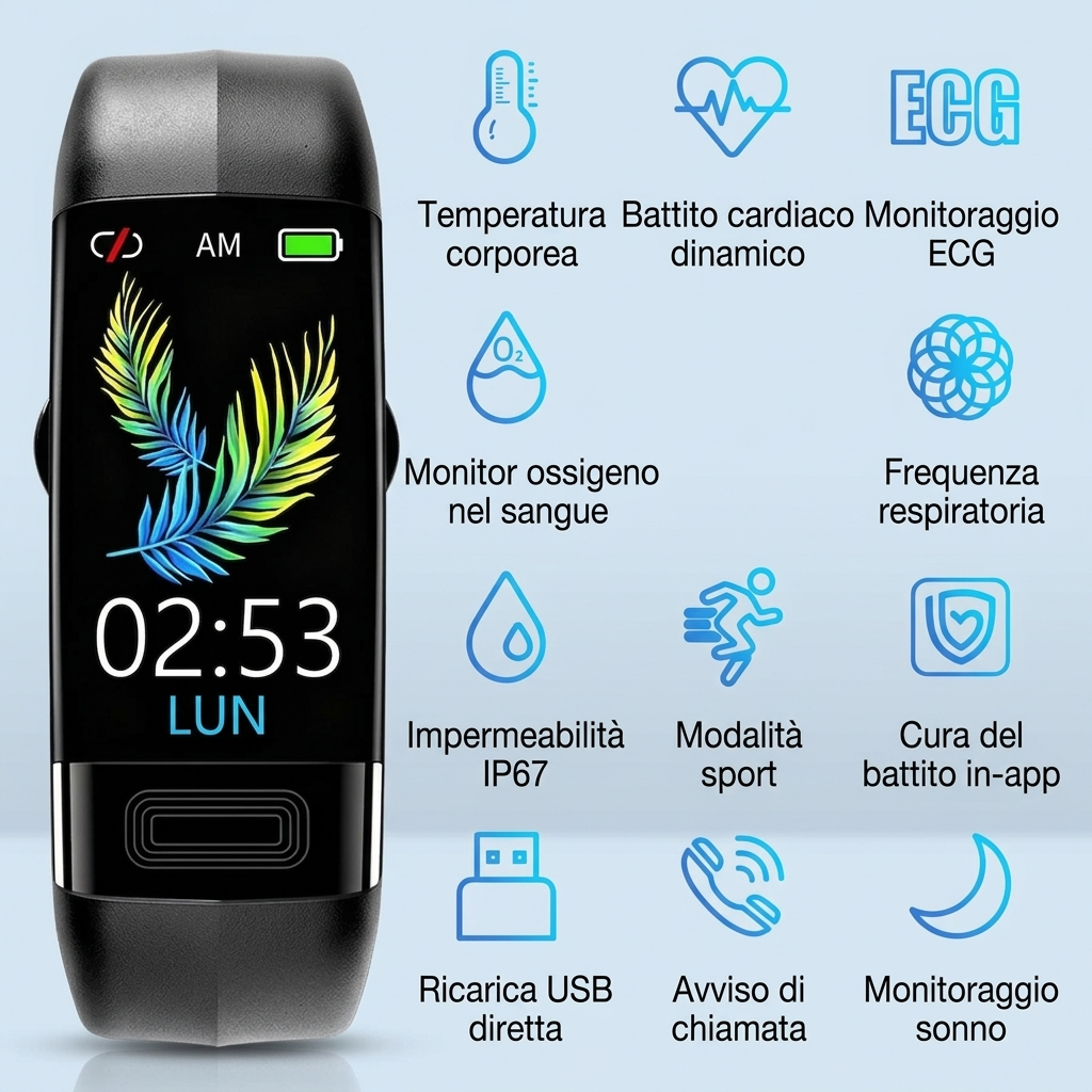 Smartwatch Fitness Tracker Cardiofrequenzimetro ECG Monitor Sonno