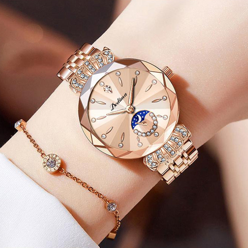 Orologio da Donna LuxeLuna con Diamanti a Forma di Luna | Design elegante con scintillanti accenti di diamanti