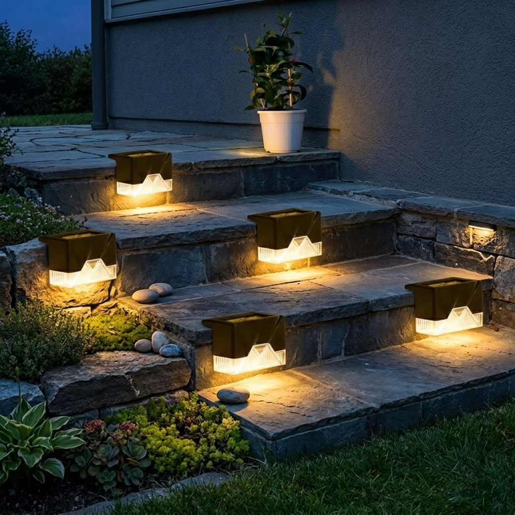 Luci Solari per Scale LED Senza Fili Autoadesive Impermeabili per Esterni Giardino