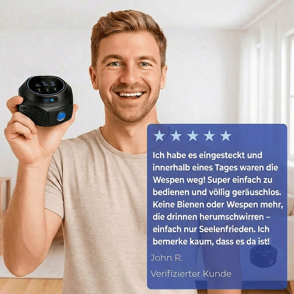 Dispositivo Ultrasuoni per Vespe, Api e Topi | Protezione Antiparassitaria a 360 Gradi per Casa e Terrazza | Schallwacht