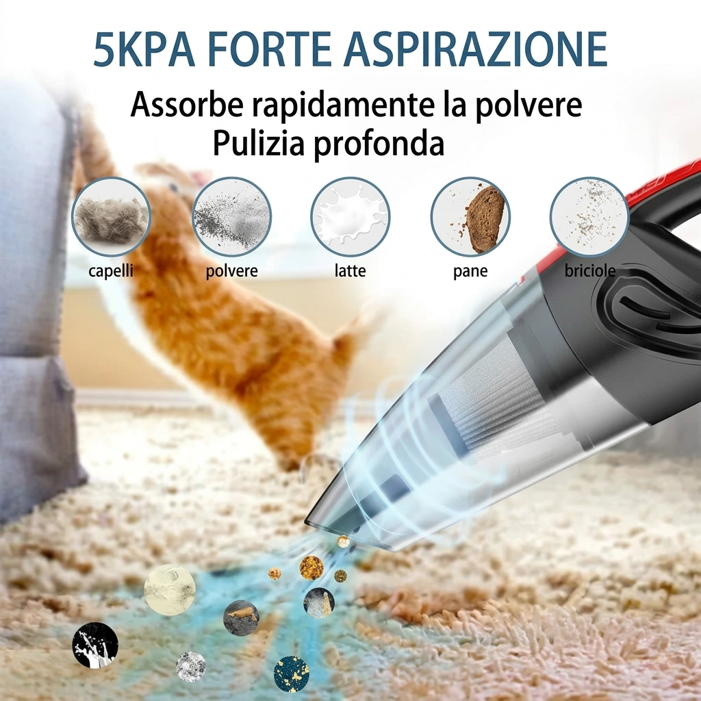 Aspirapolvere Portatile Potente Senza Fili per Auto Casa Ricaricabile