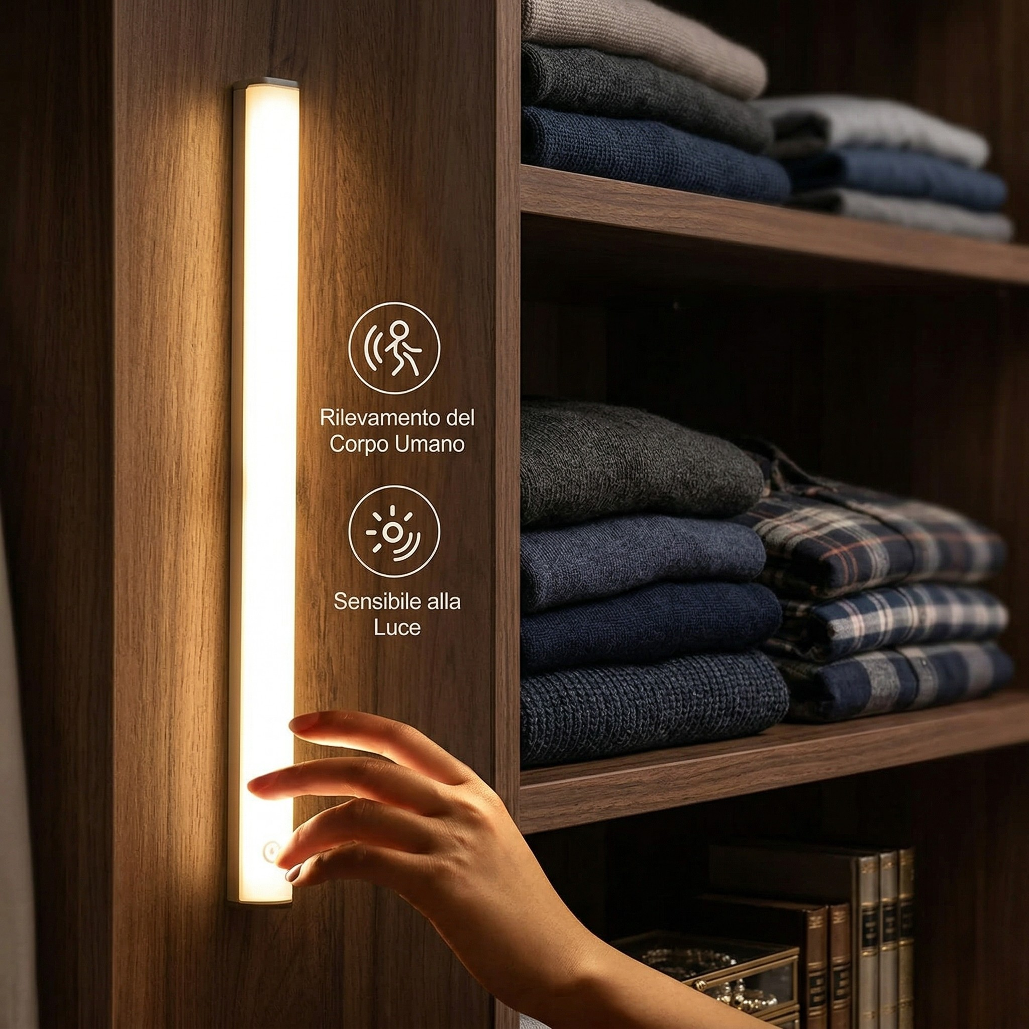Luce LED Senza Fili Sensore Movimento Ricaricabile Notturna