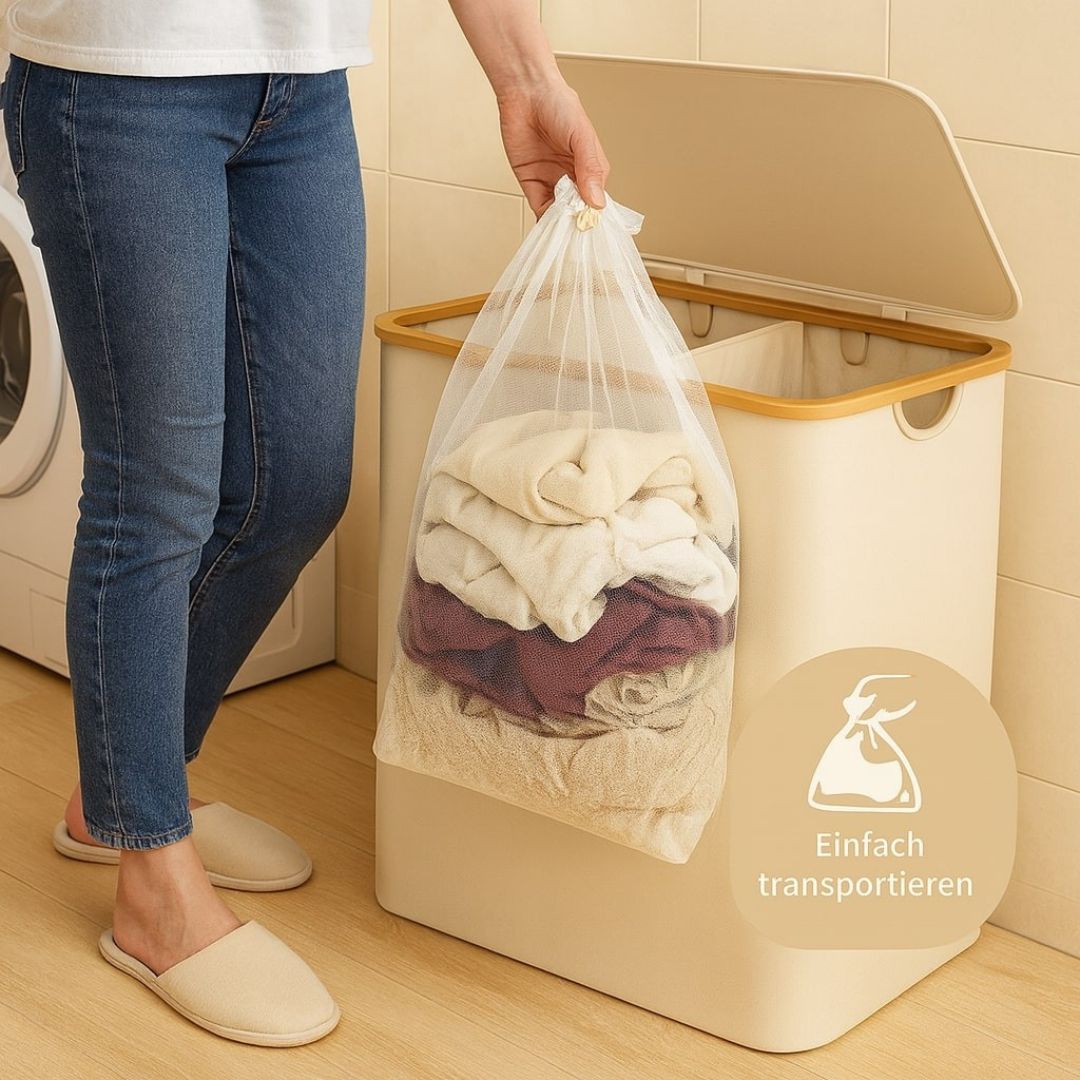 Cesto per la biancheria con coperchio | Raccolta biancheria con 3 scomparti in Nero, Beige e Grigio | CestoBiancheria