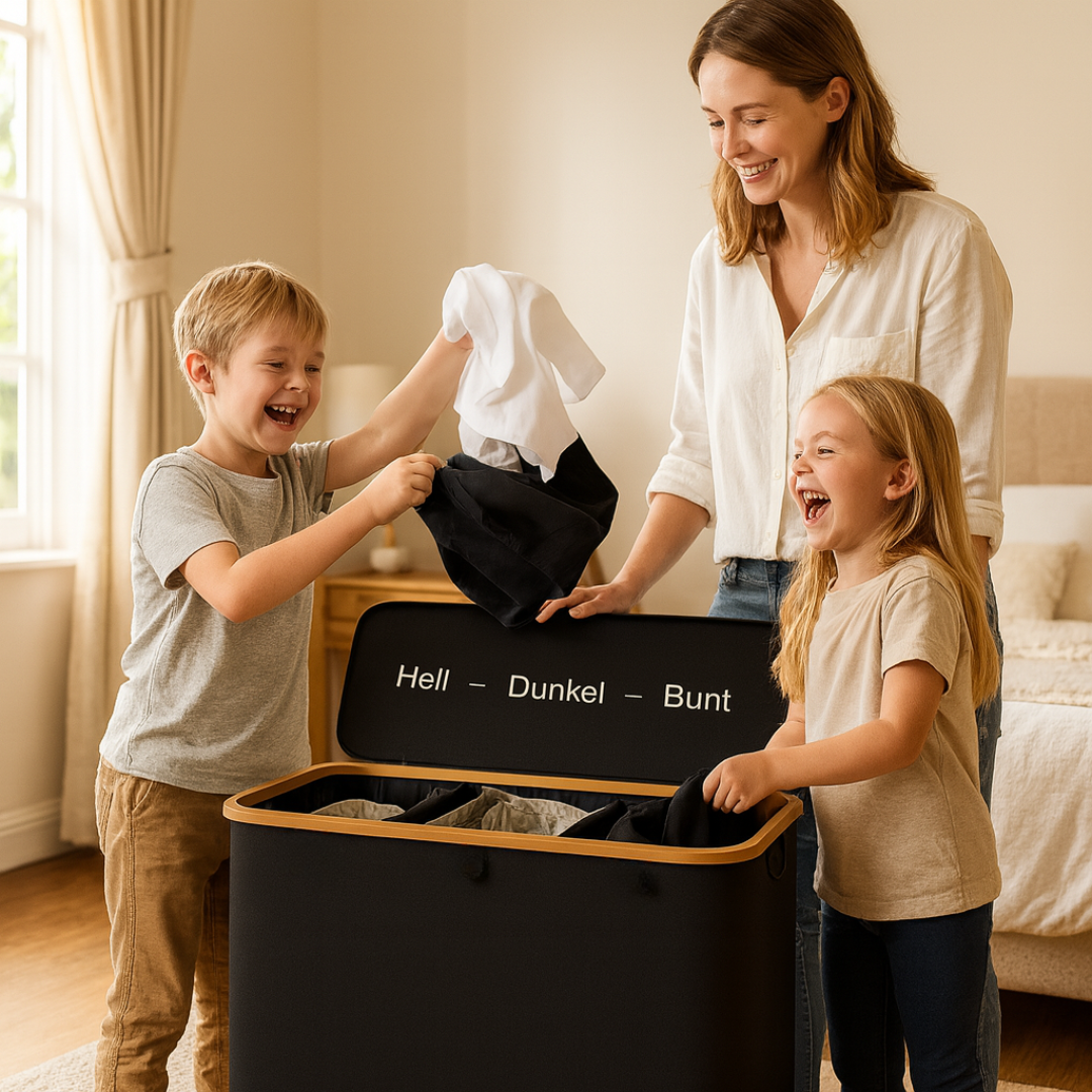 Cesto per la biancheria con coperchio | Raccolta biancheria con 3 scomparti in Nero, Beige e Grigio | CestoBiancheria