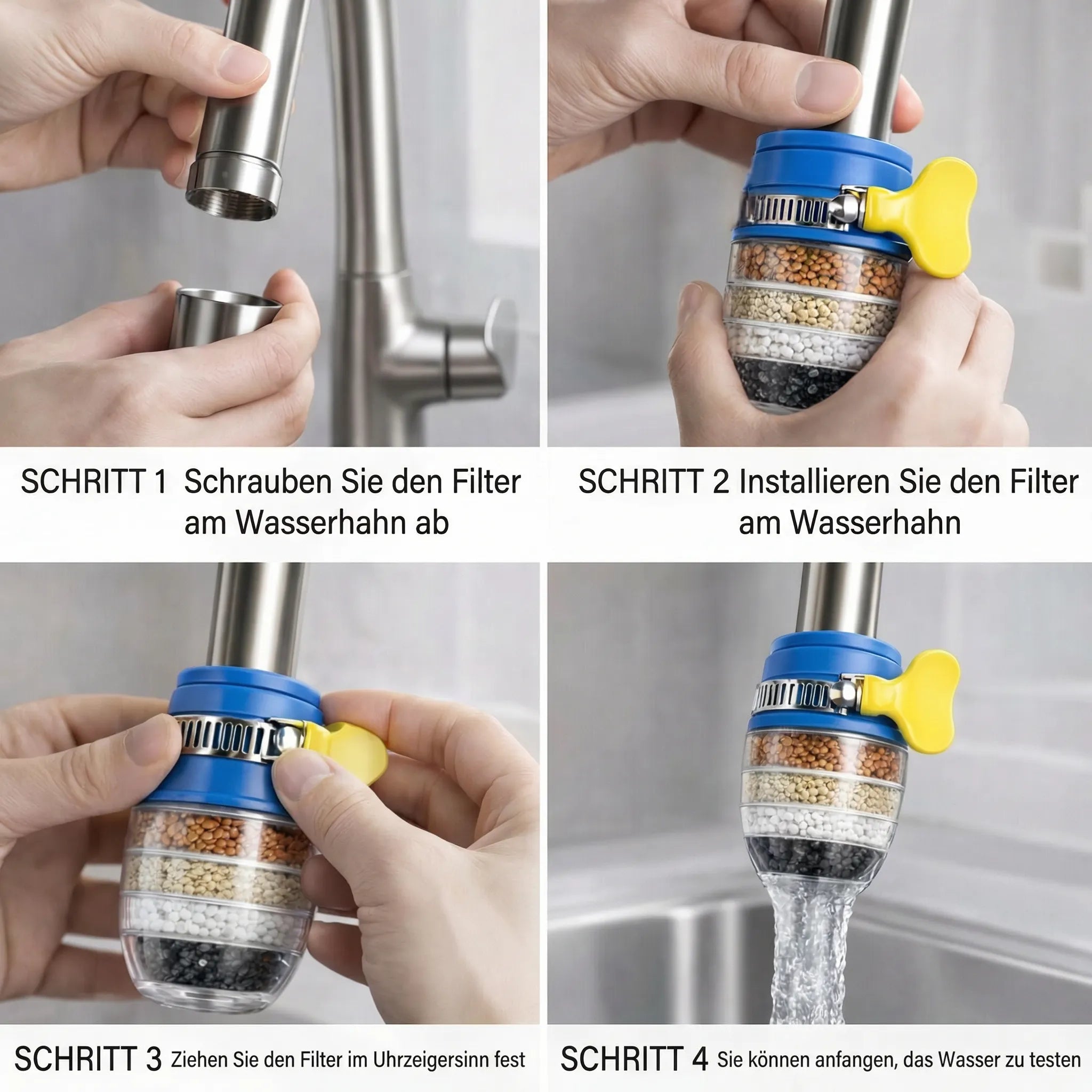 Filtro per rubinetto per allacciamento domestico | Filtro per acqua potabile per acqua pulita | PureFlow