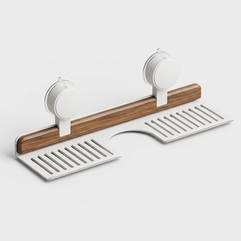 Mensola per Lavabo Bagno con Ventose Design Effetto Noce