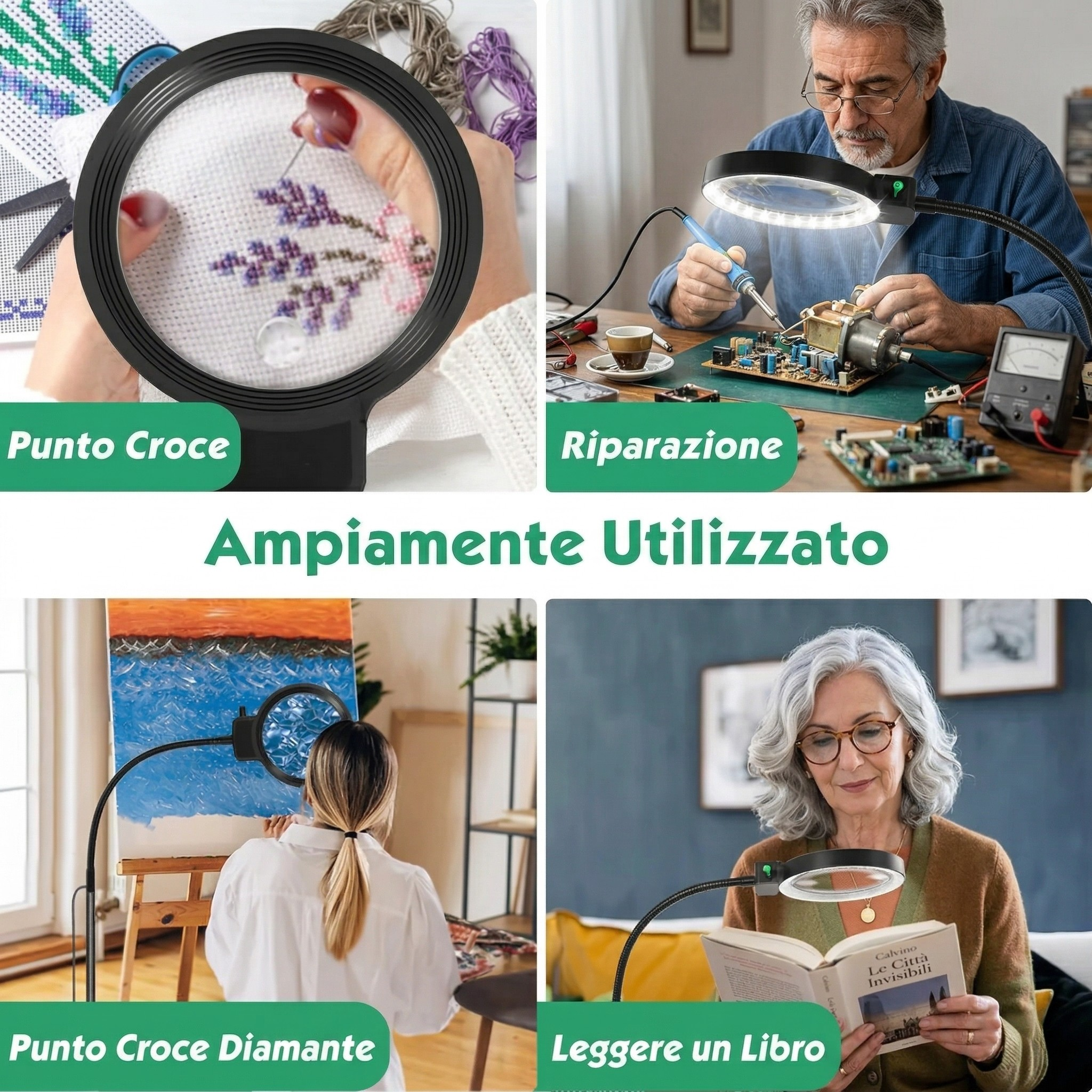 Lampada con Lente d’Ingrandimento da Terra LED per Lettura Senza Mani